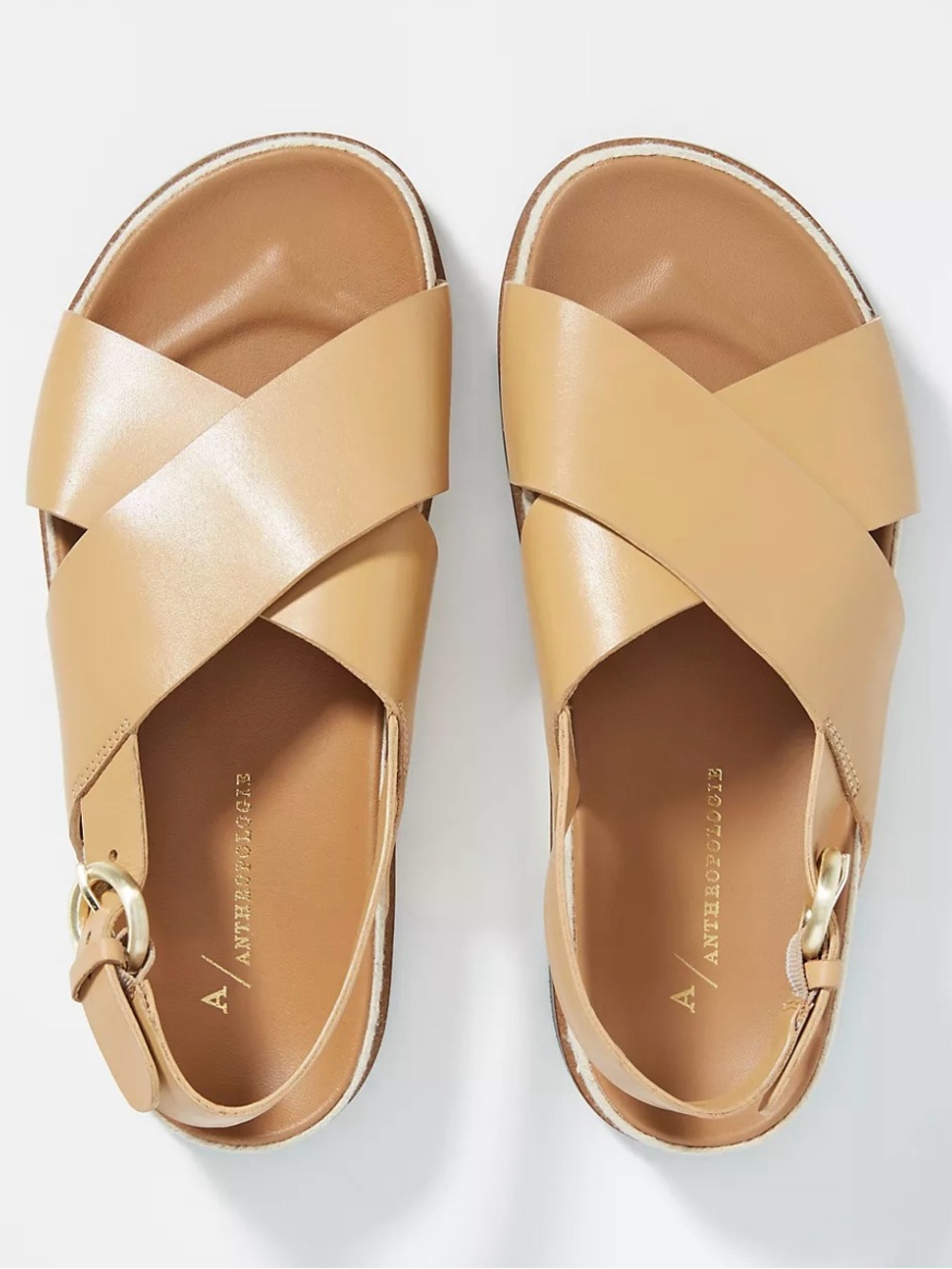 Anthropologie Tan Cross-Strap Leather and Raffia Sandals  Sz 38/8